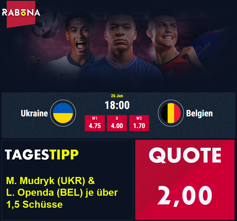 Ukraine gegen Belgien bester EM Tipp 26.06.2024