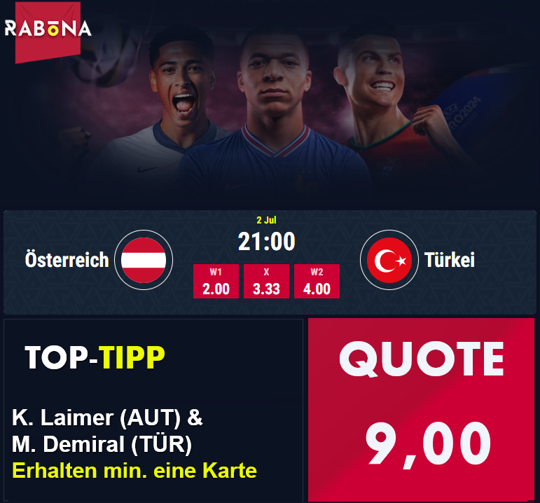 Bester Tipp zur Quote von 9,00 zu Österreich gegen Türkei EM 2024