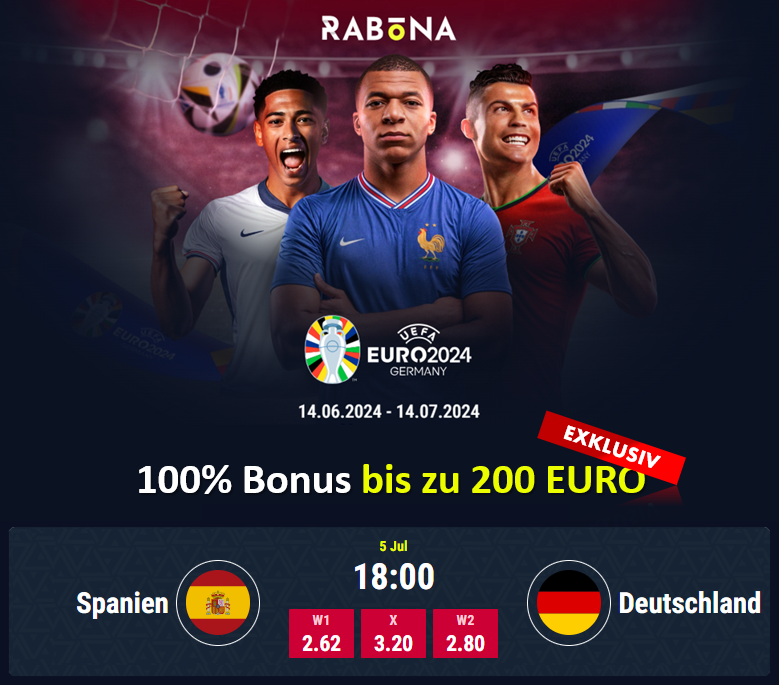 Spanien gegen Deutschland Wetten mit 200€ Bonus EM 2024