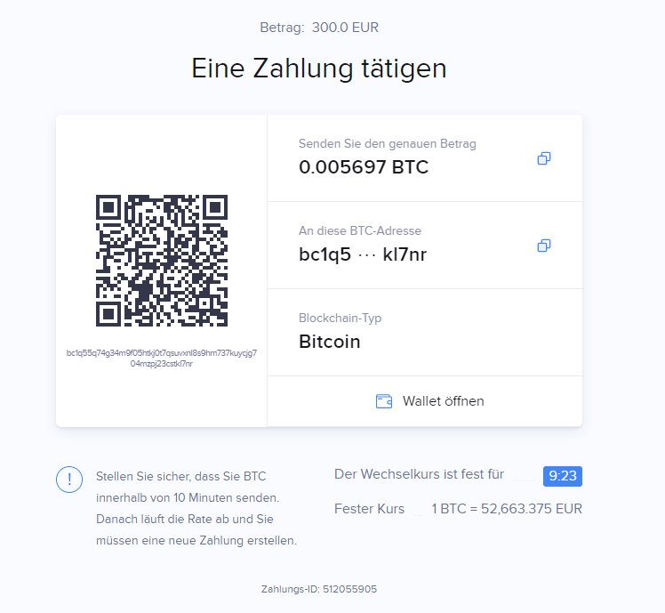 Beispiel Bitcoin Einzahlung