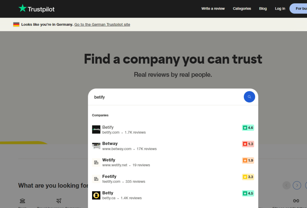Trustpilot Trick um die Bewertungen aller Wettanbieter ohne Oasis zu sehen Beispielbild Trustpilot