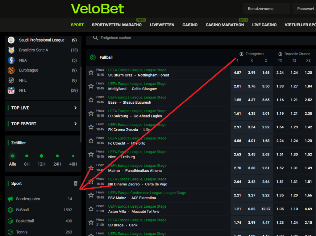 Wo du die Quotenboosts bei Velobet findest Seitenleiste Velobet