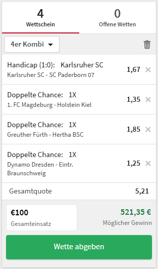 Tipico 4er Kombi schlechtere Märkte