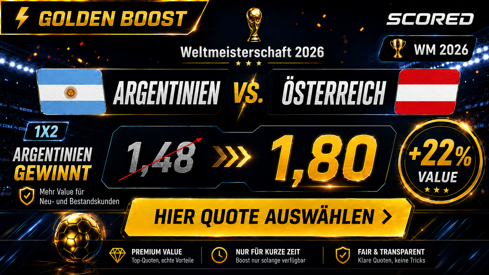Beste Wettquote für Argentinien gegen Österreich WM 2026 heute