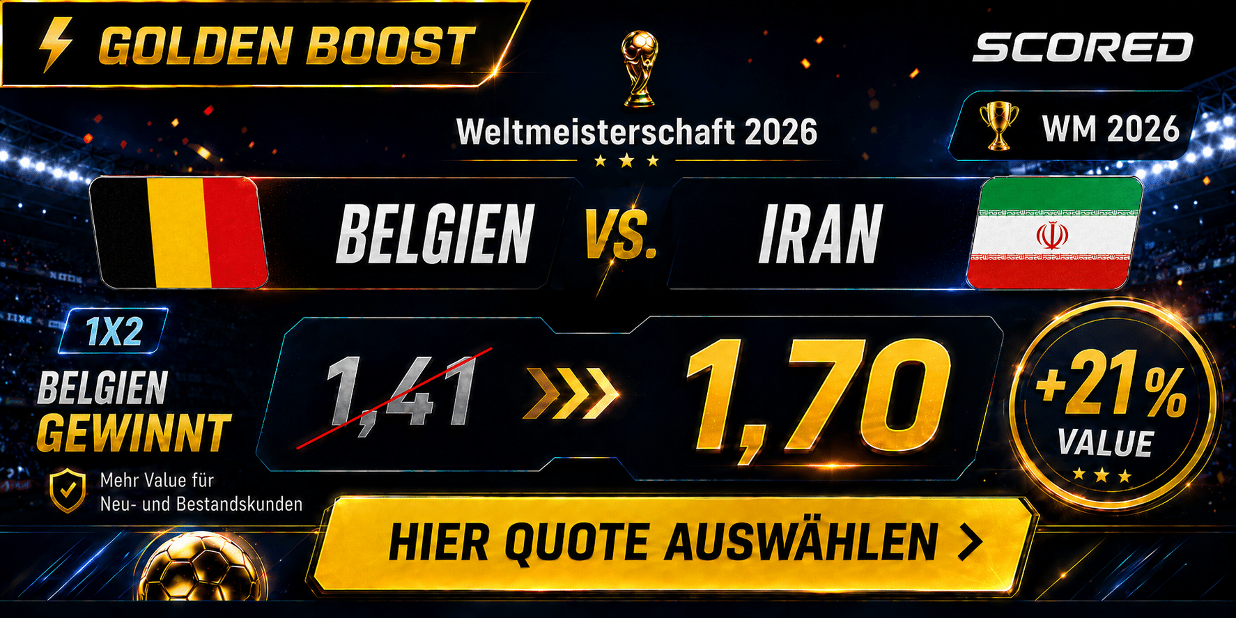 Beste Wettquote zu Belgien gegen Iran heute