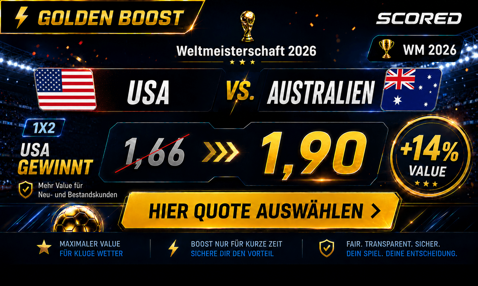 Beste Wettquote für USA gegen Australien WM 2026 heute