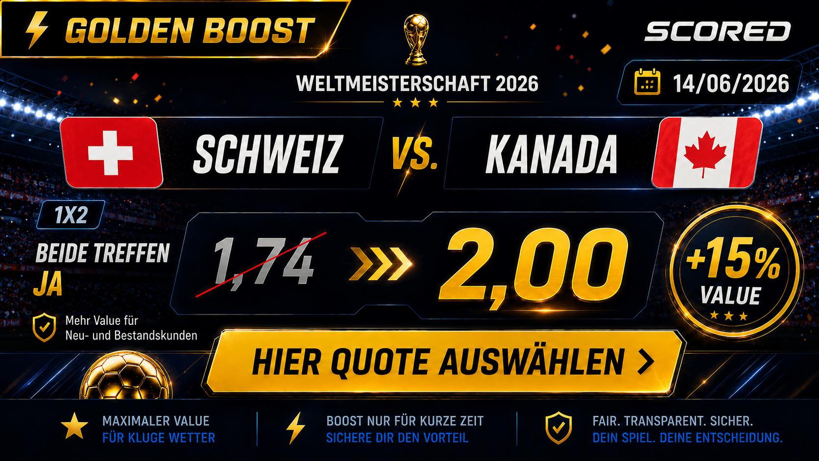 Beste Wettquote zu Schweiz gegen Kanada heute