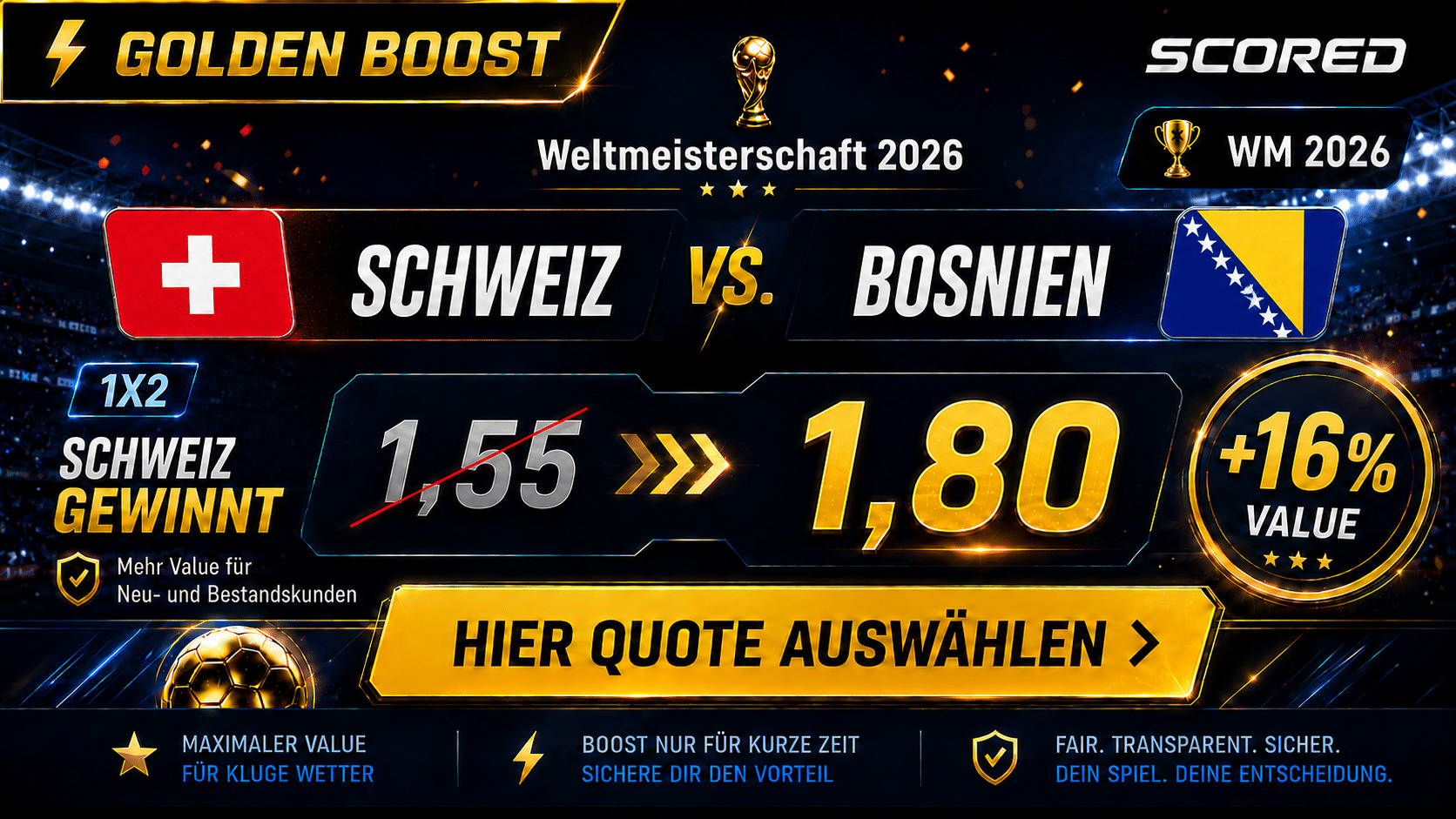 Beste Wettquote für Schweiz gegen Bosnien WM 2026 heute