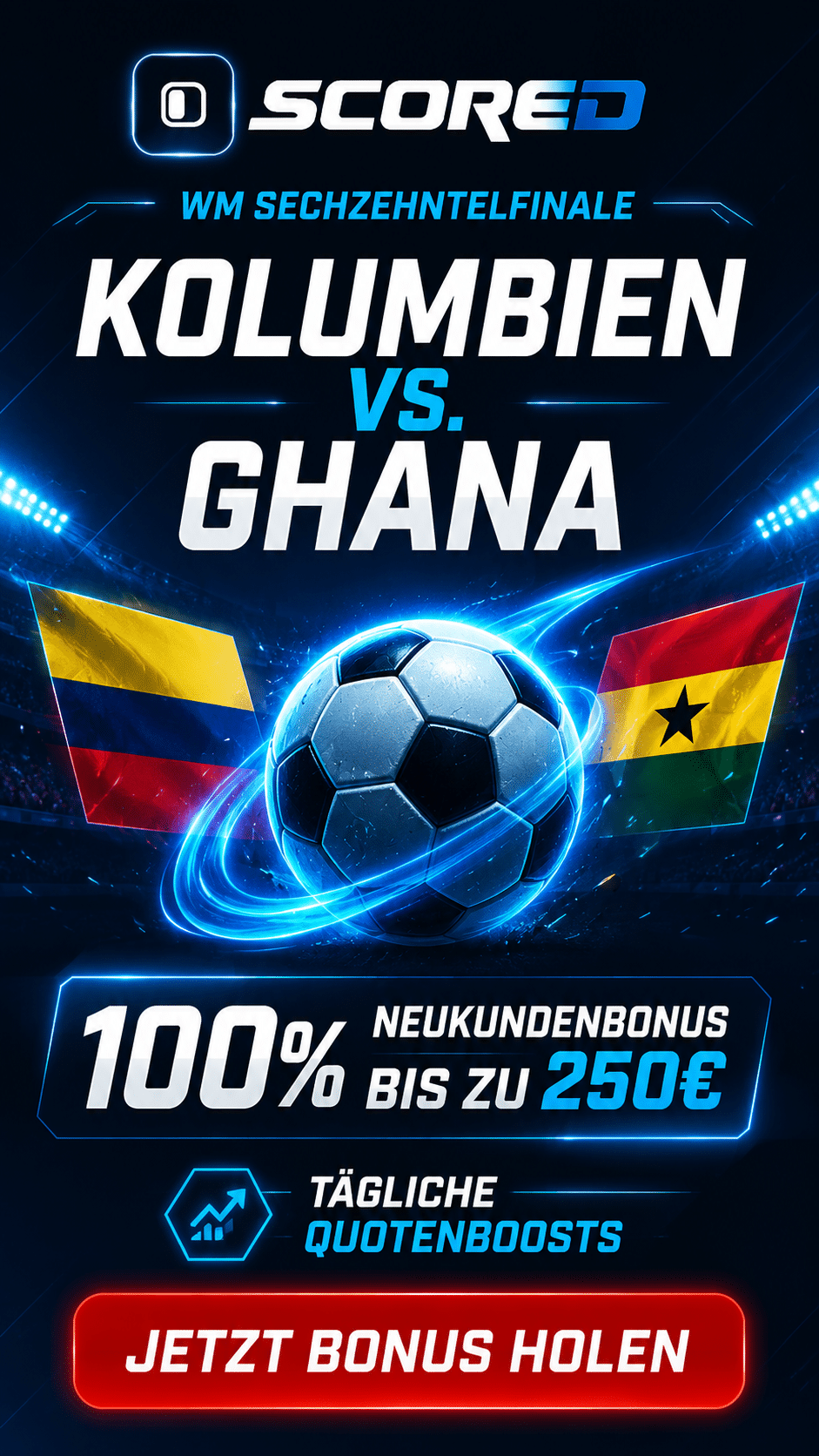 Scored WM Bonus zu Kolumbien gegen Ghana.