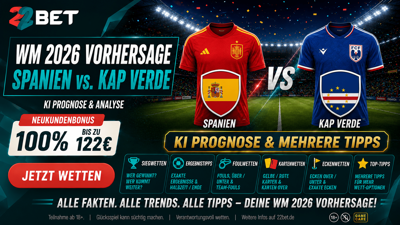 Alle Wettmärkte zu Spanien gegen Kap Verde heute Abend