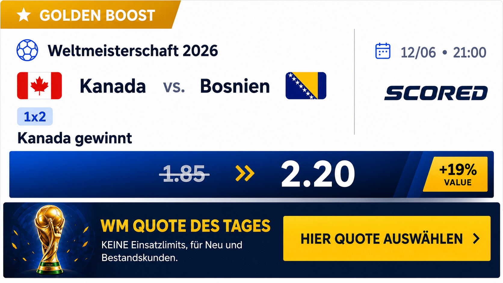 Beste Wettquote am heutigen WM 2026 Tag