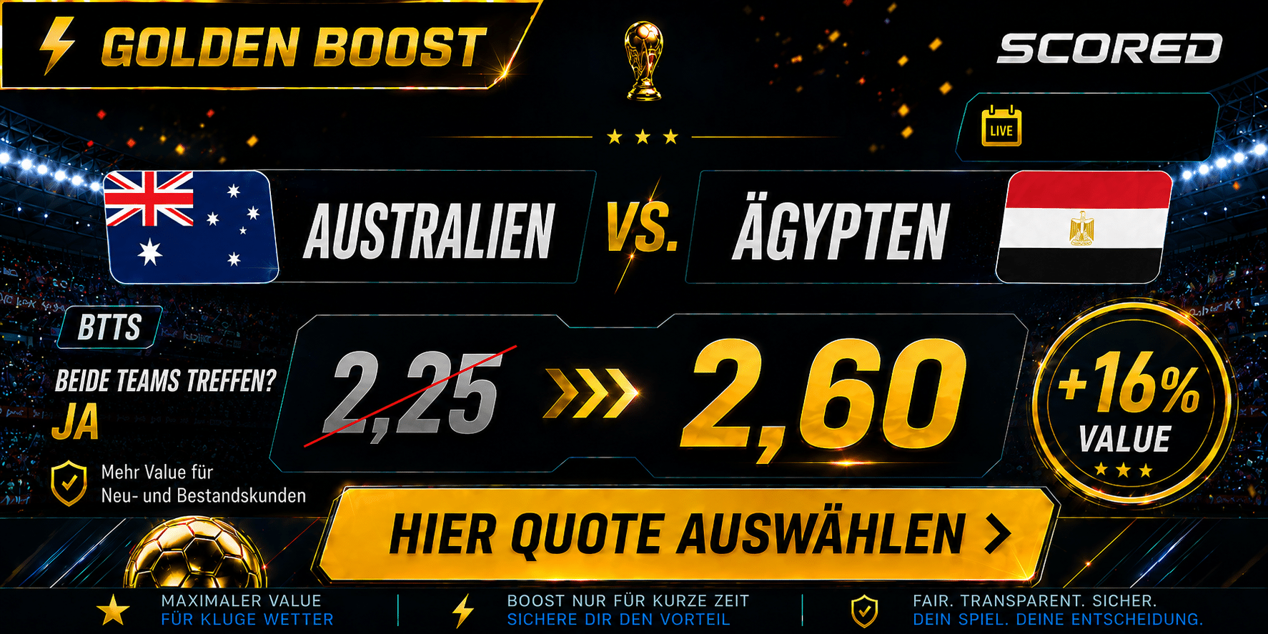 Beste Wettquote für Australien vs. Ägypten 03.07.2026