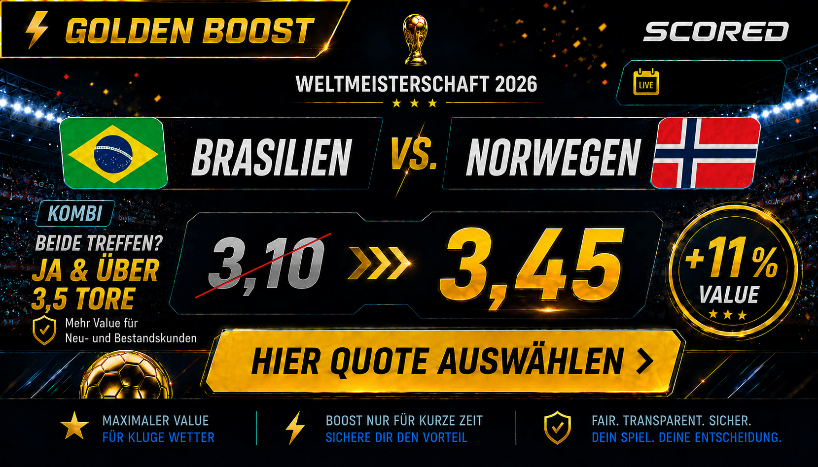 Beste Wettquote für Brasilien vs. Norwegen 05.07.2026