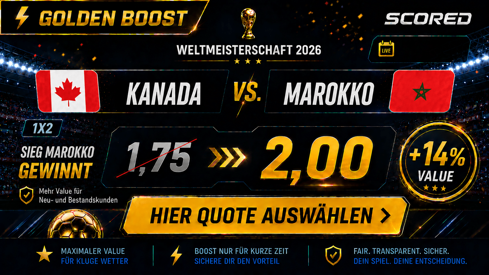 Beste Wettquote für Kanada vs. Marokko 04.07.2026