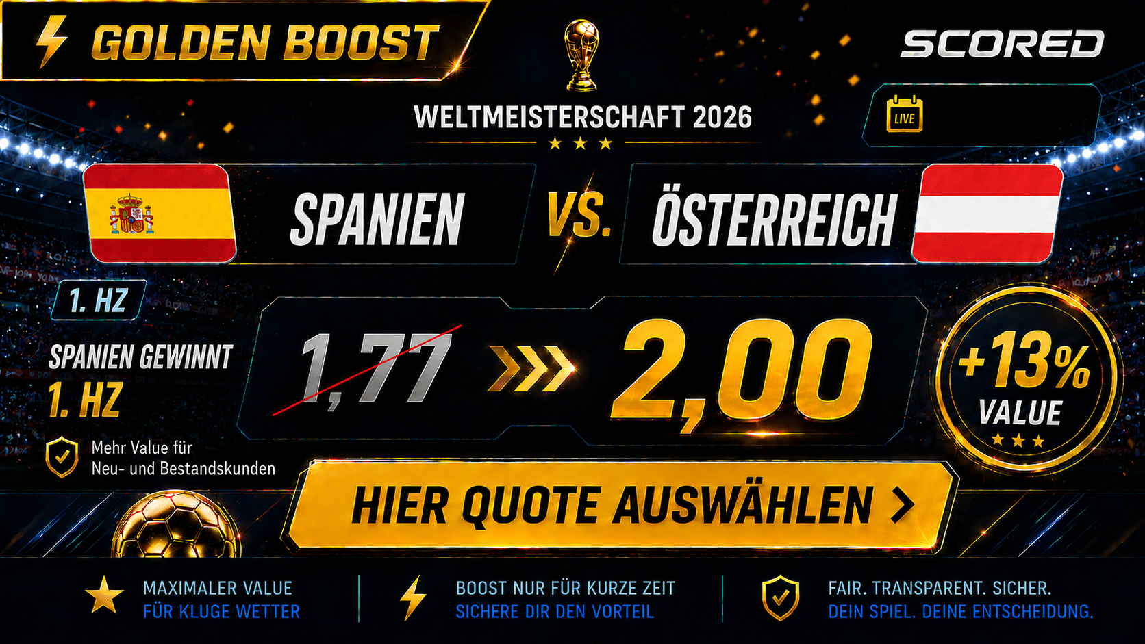 Beste Wettquote für Spanien gegen Österreich 02.07.2026