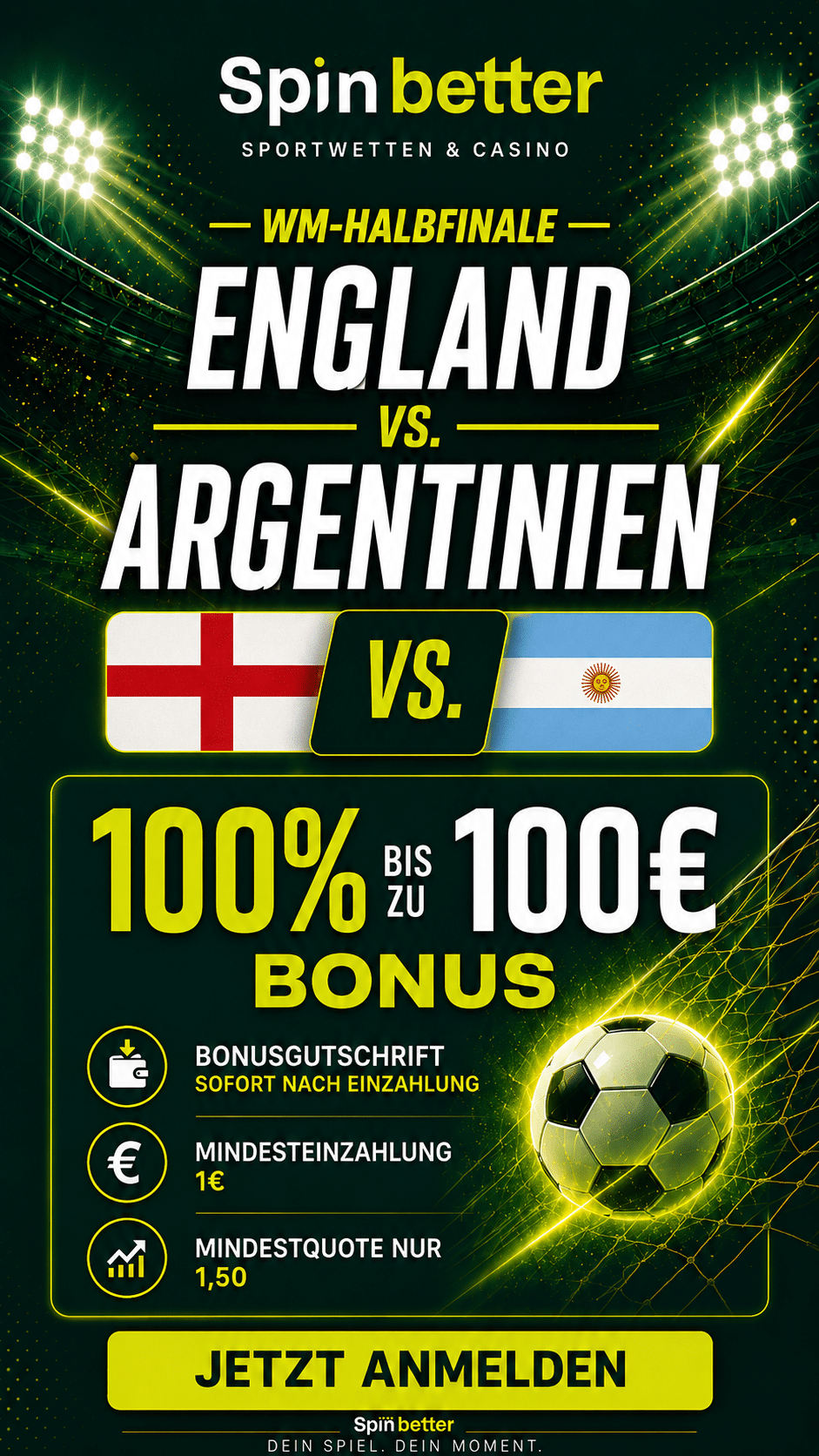WM Bonus zum Halbfinale England vs. Argentinien